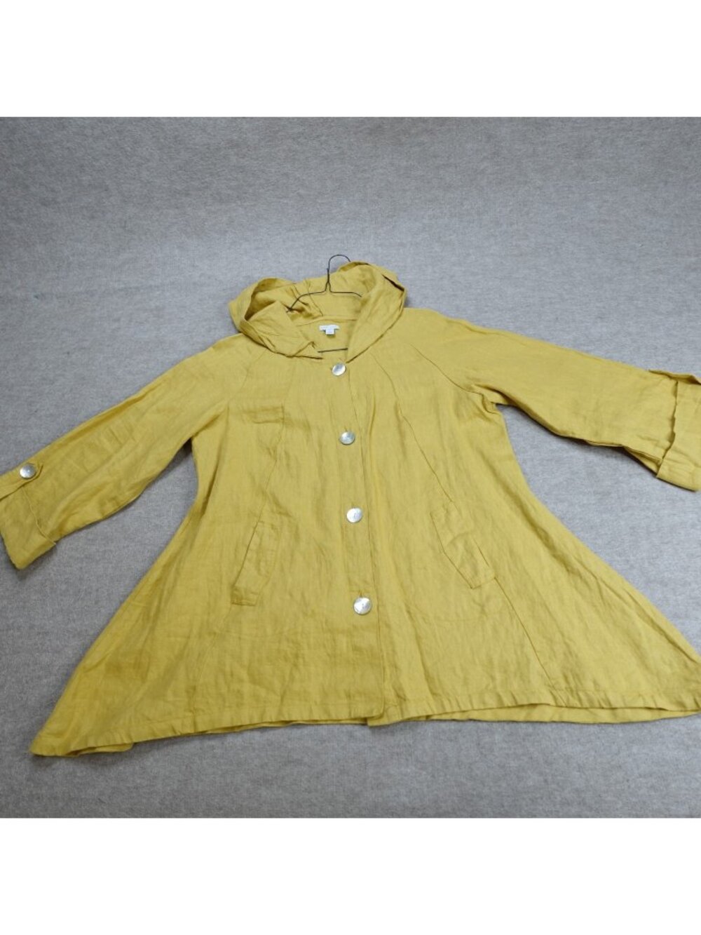 Sigrid Olsen Womens Jacket Large Yellow 100% Linen Tab Sleeves Hoodie MOP
